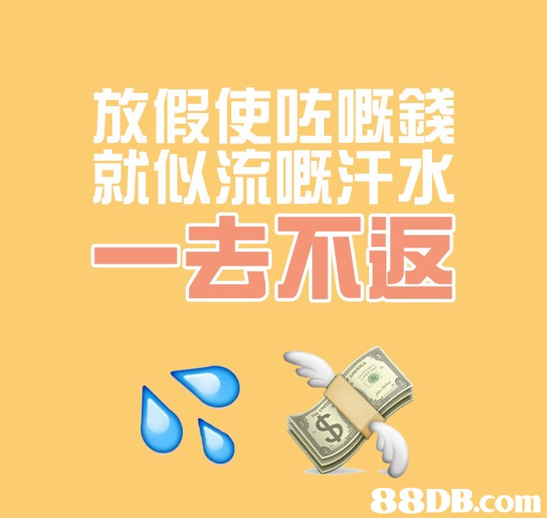 放假使咗嘅錢 就似流慨汗水 去不返,text,yellow,font,product,product
