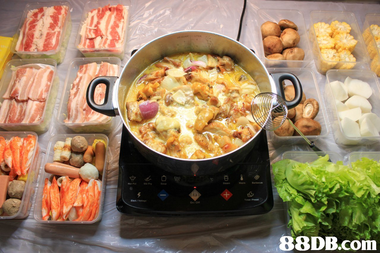 CO Steam WarmBarbecue Hot Pot Stir Fry Soup Timer/Preset Elect./Voltage On Of,dish,food,cuisine,meal,vegetarian food